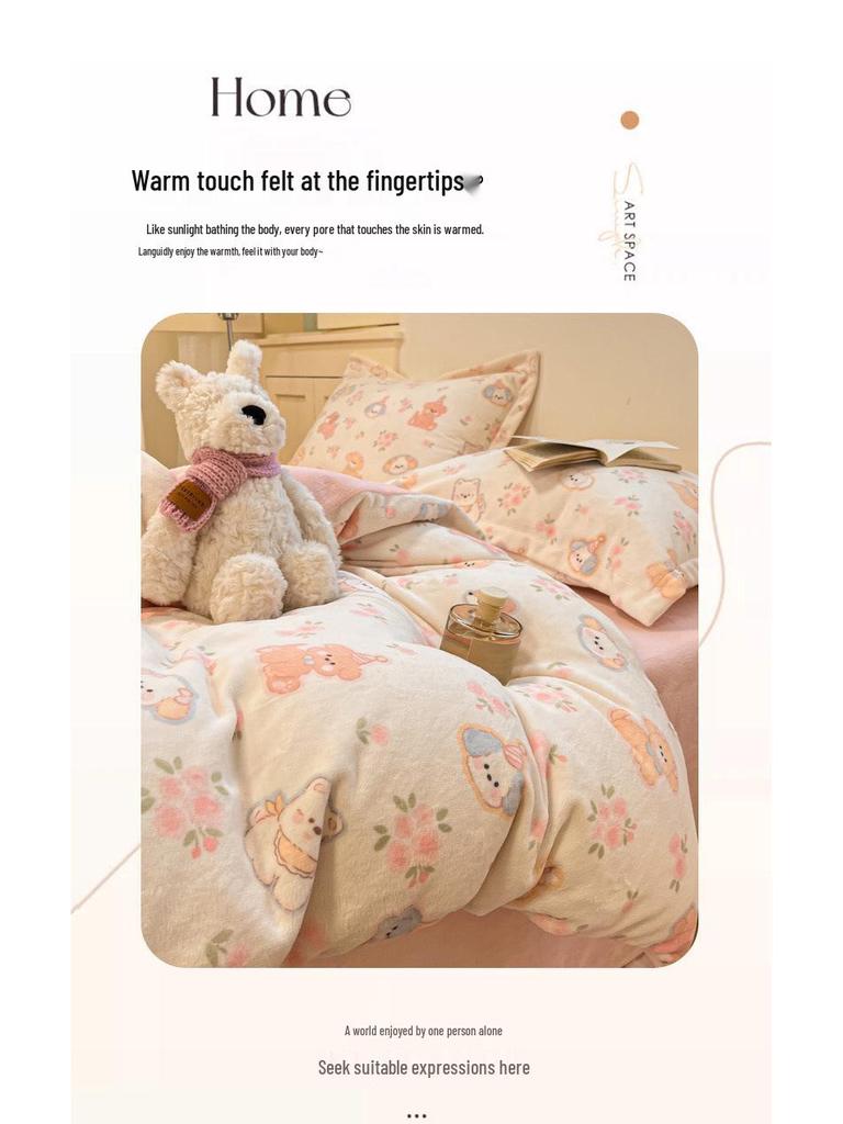 Women's Plush Velvet Fleece Bedding Set: Flannel Duvet Cover and Sheets