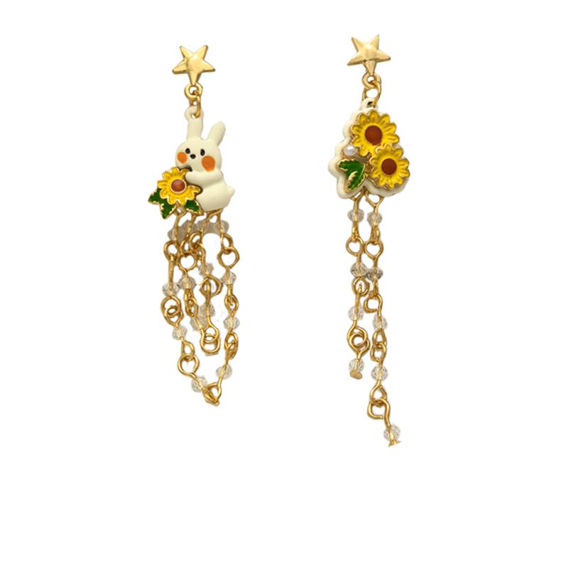 

earrings flower Rabbit sway Japanese style ladies Popularity asymmetrical silver 925 Piasu adult cute Compatible with metal allergies earrings present