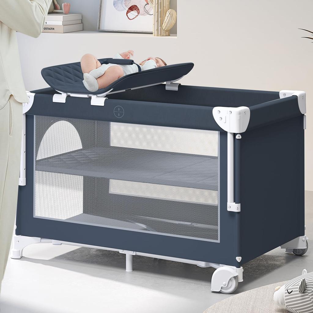 JZOOOZ Baby Crib with Diaper Changing Table with Easy Newborn Mosquito Includes Hanging Perfect As a Baby Gift Co-sleeping (Size 115x65x75cm)