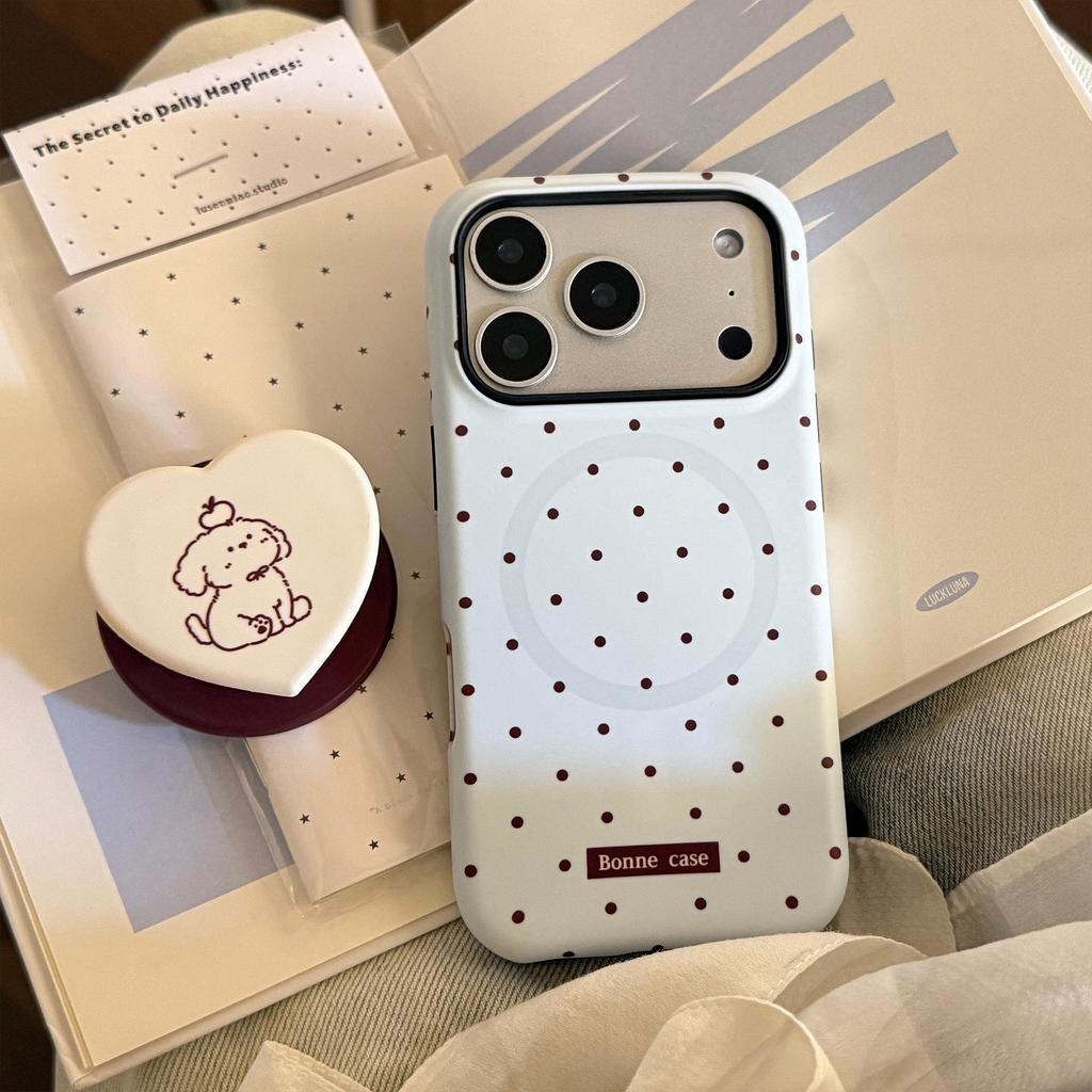 Blue Polka Dot iPhone 17PM Case with Magnetic Bracket; Compatible with iPhone 14/15 & 16.