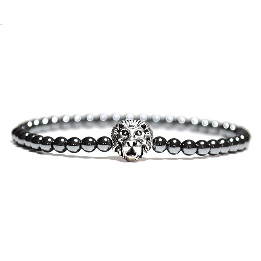 Noter New Minimalist Mens Bracelet Genuine Natural Hematite Stone Beaded Braslet Black Zriconia Crown Lion Braclet Accessories