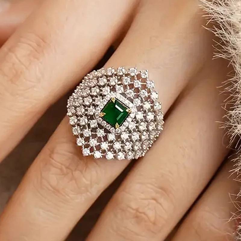

Huitan Elegant Women Ring Geometric Hollow Design Trendy Lady Accessories for Party Engagement Charming Zircon Inlaid Shiny CZ 6