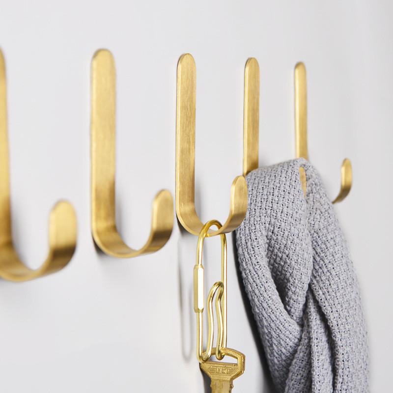 Brass Wall Hooks Punching-Free Hooks Wall Door Key Hook Bathroom Robe Towel Storage Rack Clothes Hnagers Kitchen Hooks