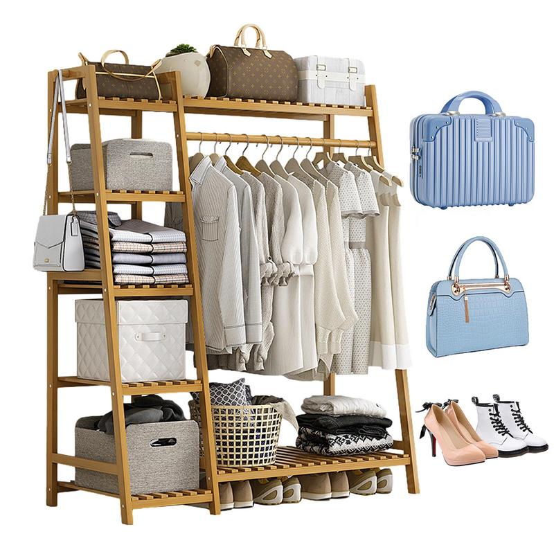 Floor Garment Rack Home Standing Clothes Shelf with Multi Layers Multi-Function Laundry Organizing Rack for Living Room Bedroom