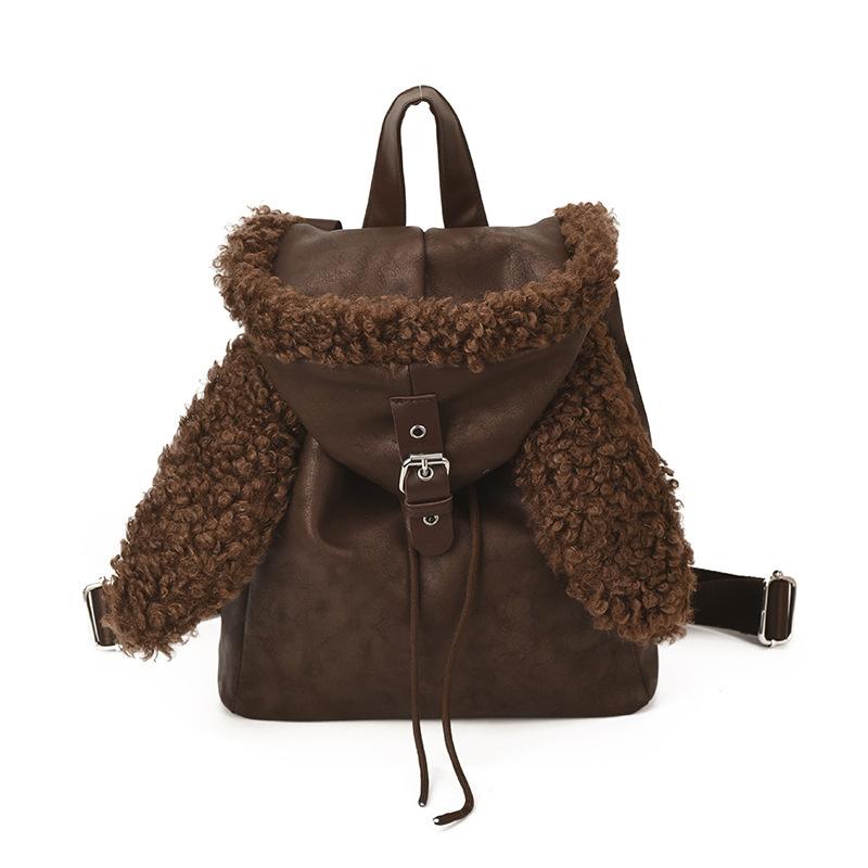 Schoolbag1011 New Rabbit Ears Lamb Wool Backpack Women's High Value Commuter Retro Student Schoolbag Going Out Small Backpack