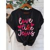 Women's "Love Like Jesus" Heart Print T-Shirt Black Crew Neck Short Sleeve Casual All Season Tee