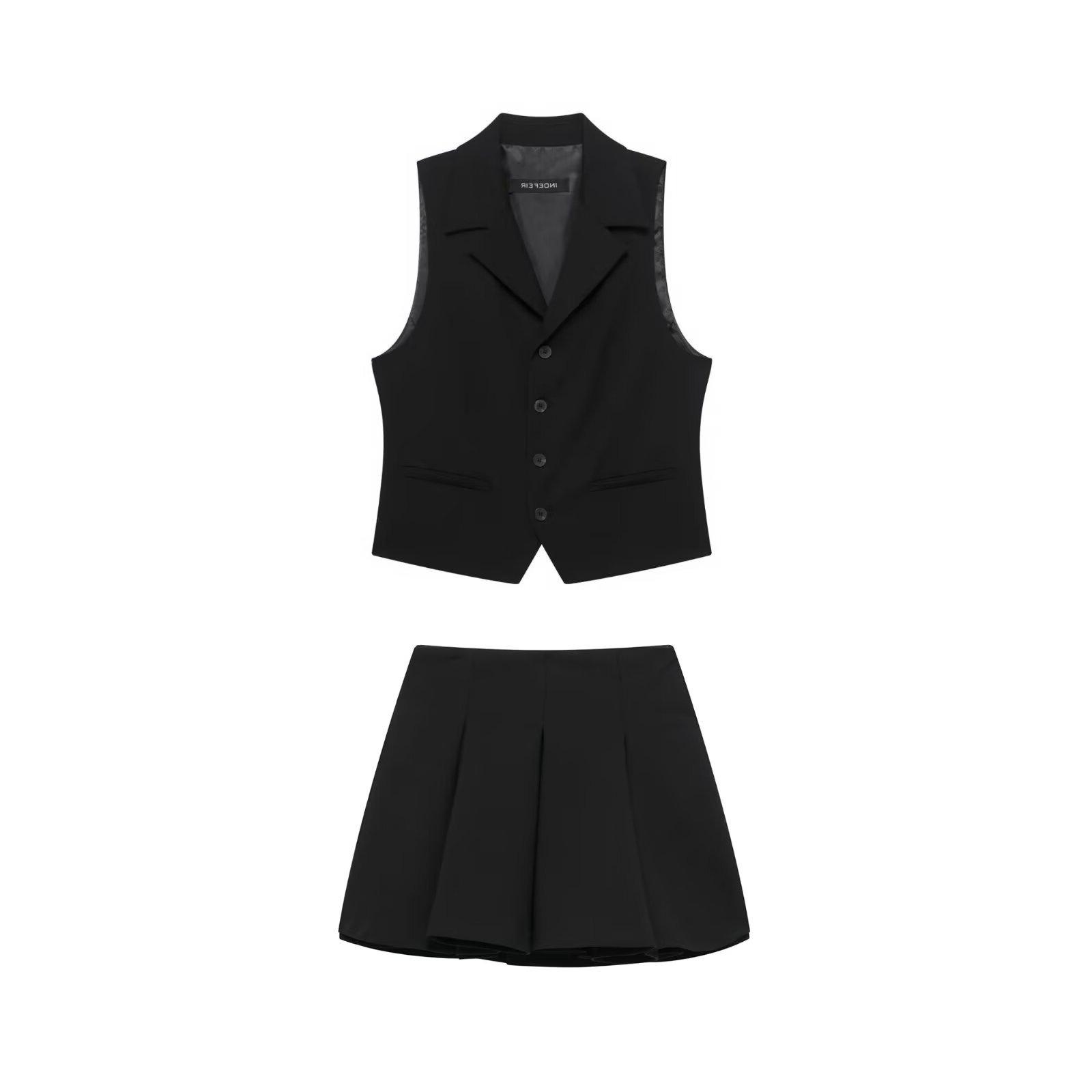 

Spring Women s Fashion Suit: Collar Vest and Midi Skirt Extra Small