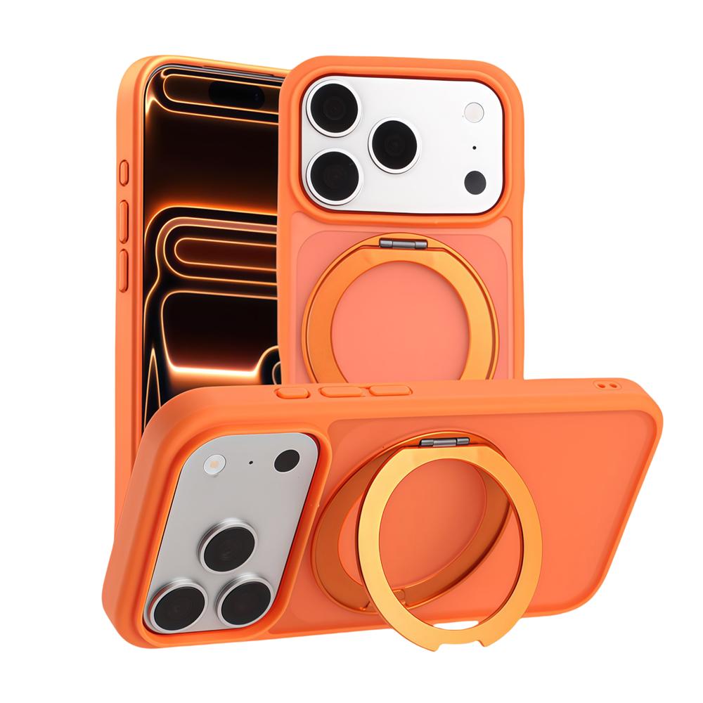 For Magsafe Magnet Ring Rotating Fold Magnetic Stand Phone Case For 17 Pro Max Air 17Pro Solid Color Matte Armor Cover