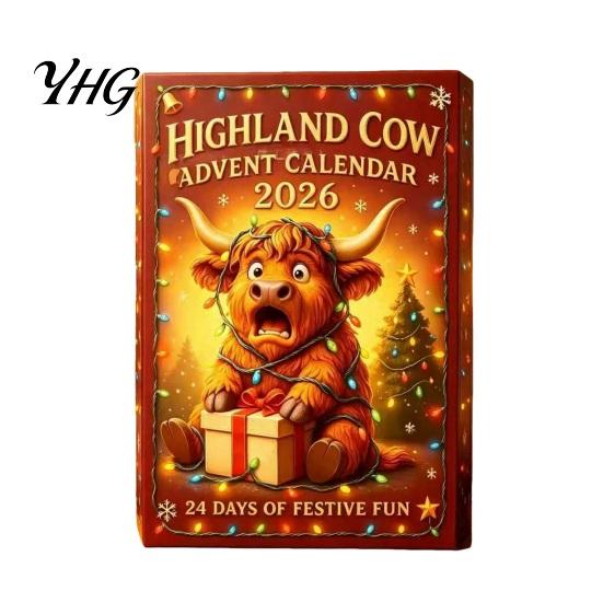 Family Fun Christmas Activities 3D Highland Cow Advent Calendar, 24-Day PVC Figure Countdown Ornament Set, Creative Unique Tree Hanging Decor,