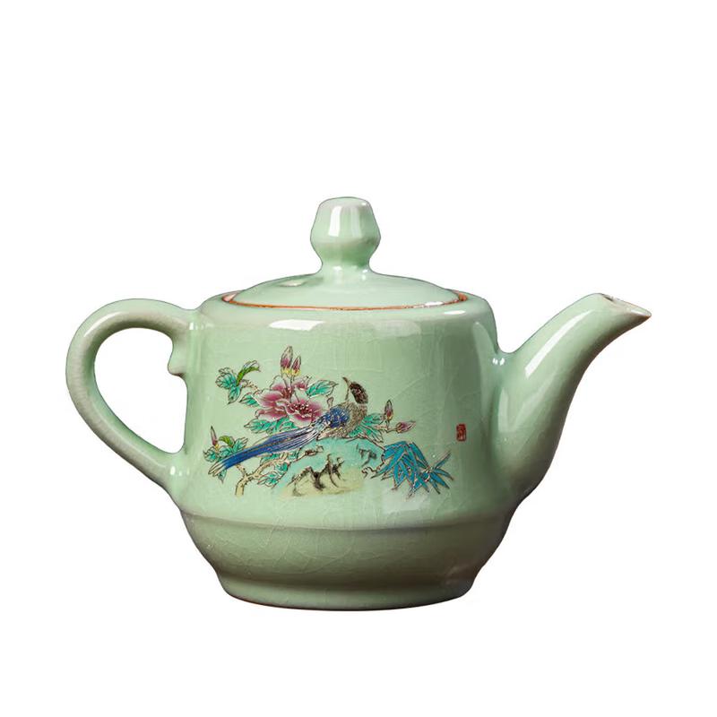Ru Kiln Teapot with Magpies on Plum Branch Design