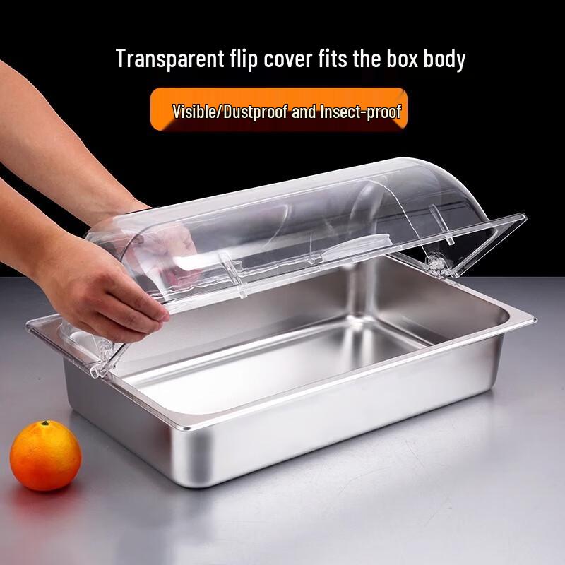 FATTBAO Stainless Steel Food Display Tray with Double Flip Lid
