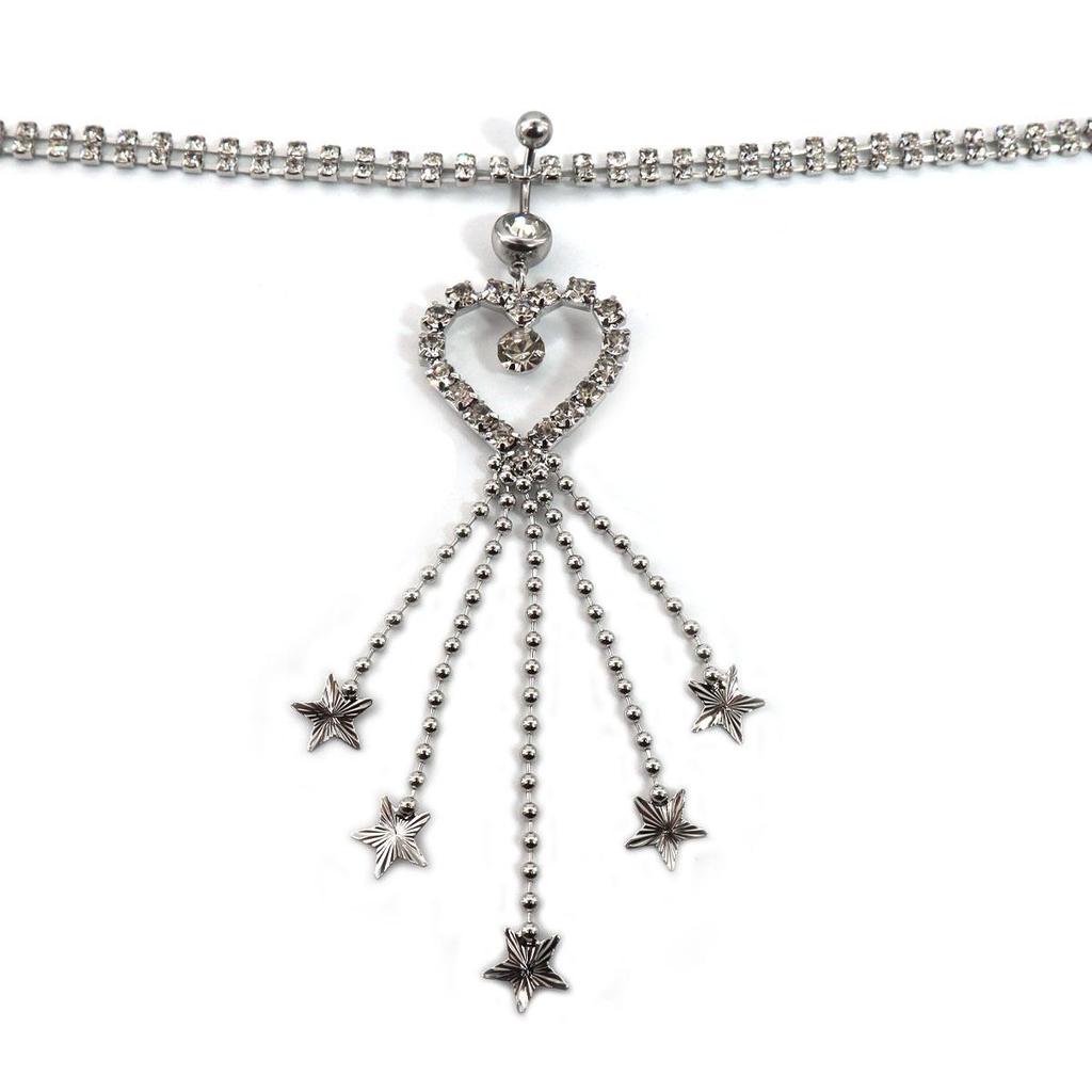 European & American Star Tassel Rhinestone Heart Belly Body Waist Chain for Women