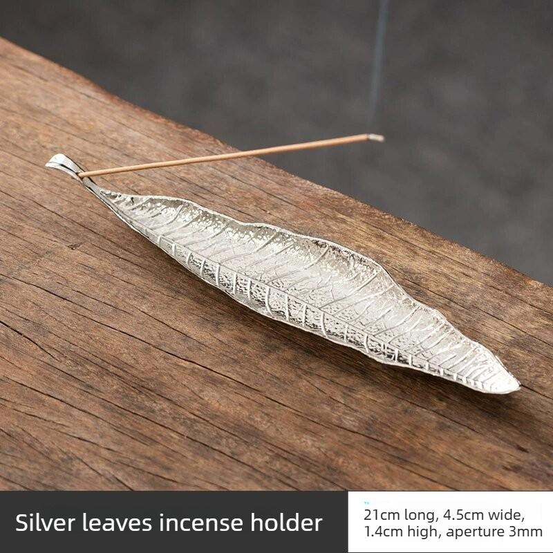 Portaincenso a Foglia Lunga per Bastoncini di Palo Santo Raccogli Cenere in Metallo Bruciatore Censer Accessori Arredo Casa Meditazione Yoga