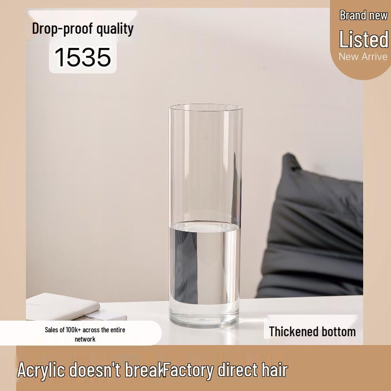 Acrylic Hydroponic Vase for Living Room - Large, Drop-Proof, Transparent, High-End Feel, Perfect for Lucky Bamboo Flower Arrangements.