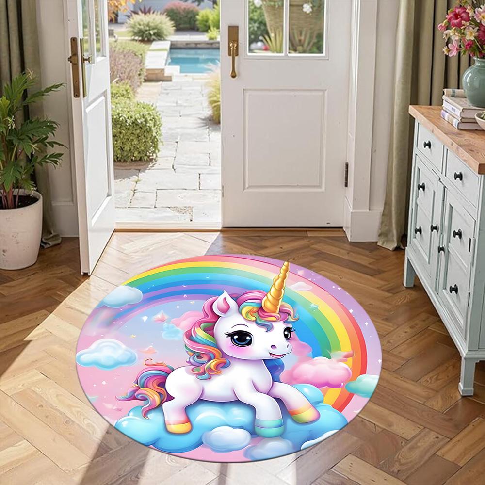 Unicorn5 Round Area Rug Design for Kitchen Foyer Hallway Study room Anti-slip Round Rug Decorate Offices Perfect Gift for Friends Family