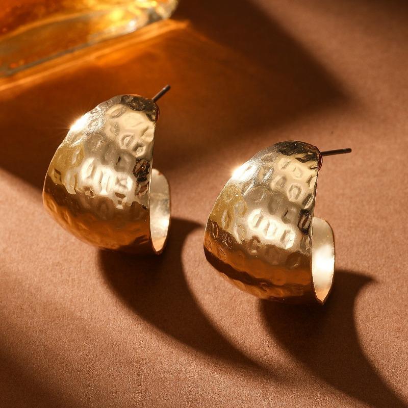 Women Exaggerated Hollow C Shaped Large Circle S925 Silver Needle Metal Earrings