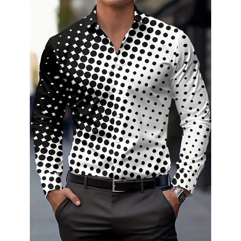 Gradient Polka Dot Print Men's Long-Sleeve Shirt Classic Fashion Lapel Button Casual Fit Shirts Business Soft Men Social Clothes