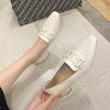 Fashion 2024 Soft Leather Middle Heel Women Shoes Square Buckle Thick Heel Females Shoes Fashion Leisure Spring Ladies Dress Pumps Size