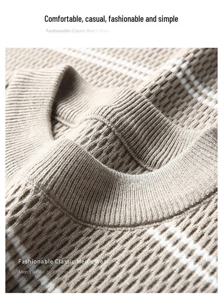 Men's Striped Knitwear: 2025 Autumn/Winter Collection - Stretchy, Thick, Versatile, Casual Round Neck Base Layer