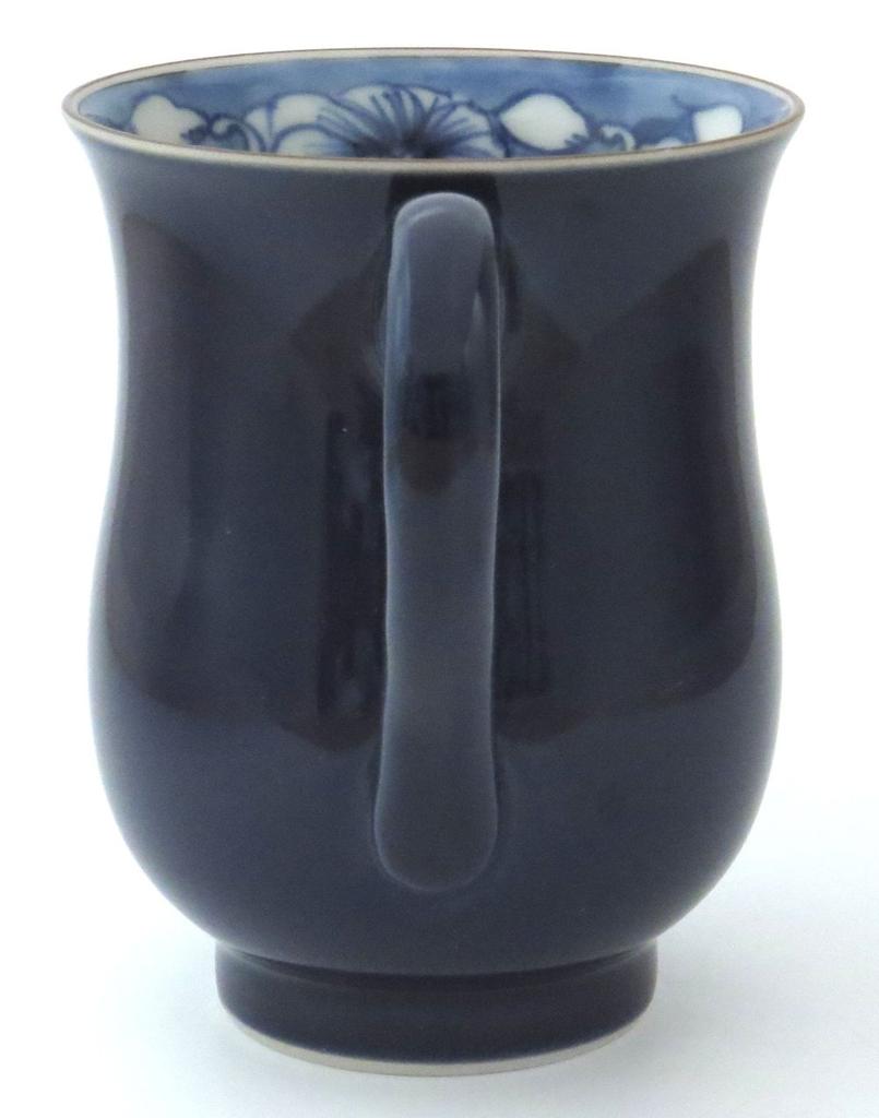 Maeken, Kyoto Ware, Kiyomizu Ware, Shiho Kiln, Blue Lacquered Arabesque Mug, D4-11 Blue