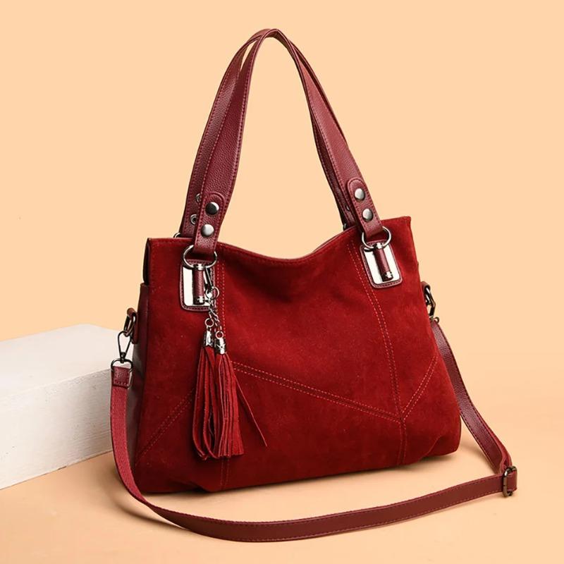 High Quality Women's Soft Suede Surface Leather Shoulder Crossbody Bag 2026 Tassel Handbag Large Capacity Ladies Tote Bag