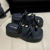 Muffin Thick-soled Toe Flip-flops Shoes for Women's Summer Wear 2025 New Height-increasing Casual Beach Sandals One-word Sandals