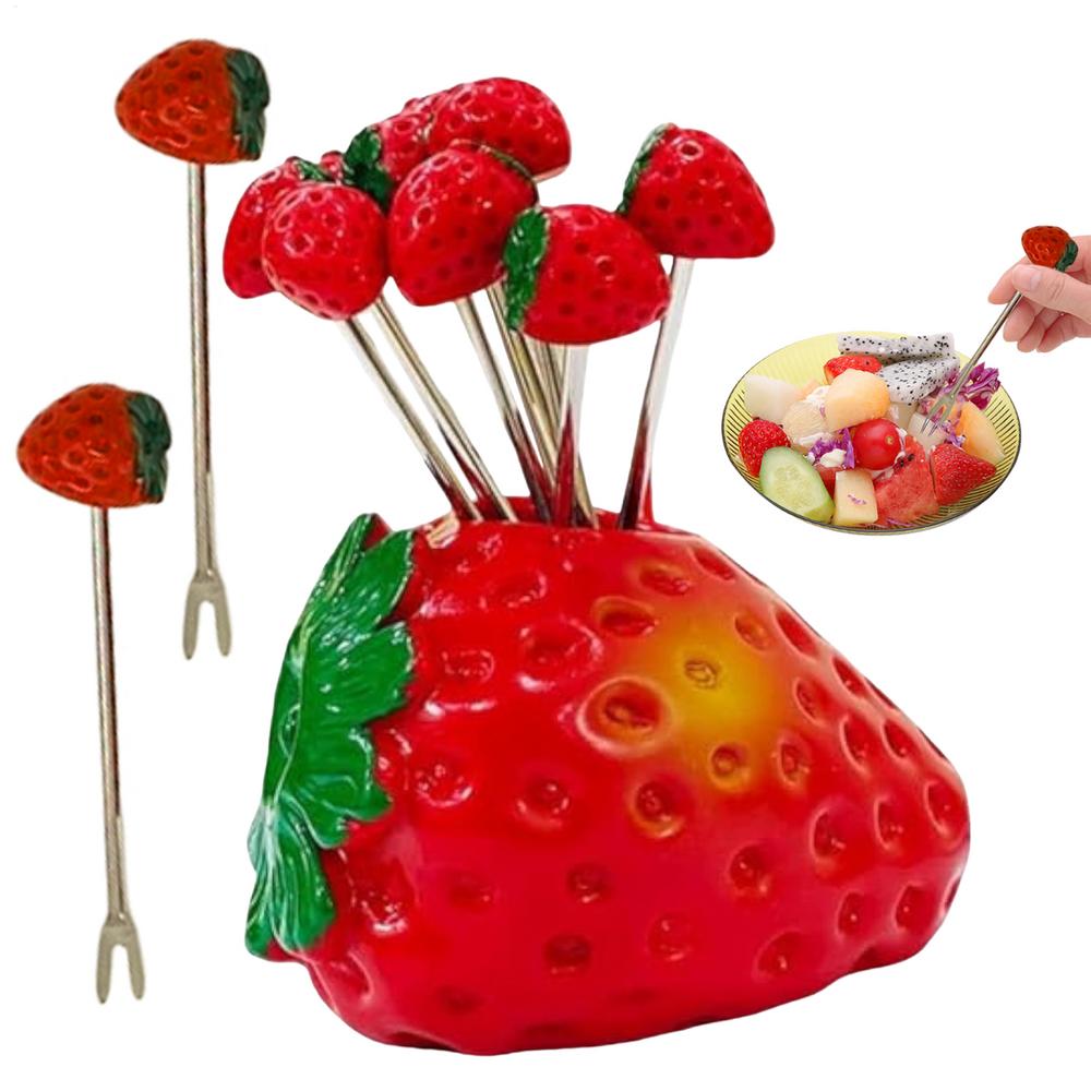 Tiny Forks For Appetizers Fruit Dessert Forks Heart Strawberry Shape 10 Pieces Reusable Picks Kitchen Utensils Set With Storage