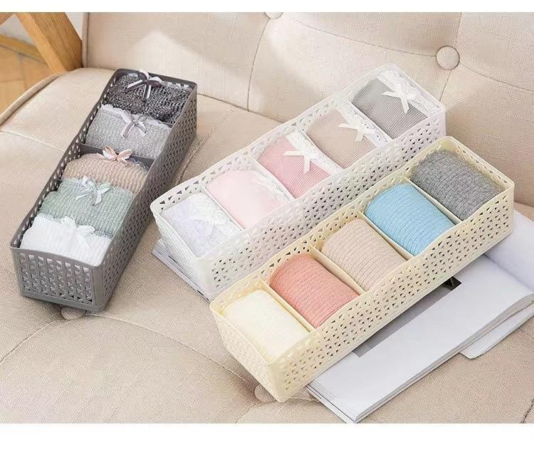 5 Cells Plastic Organizer Storage Box Tie Bra Socks Drawer Cosmetic Divider 4pc