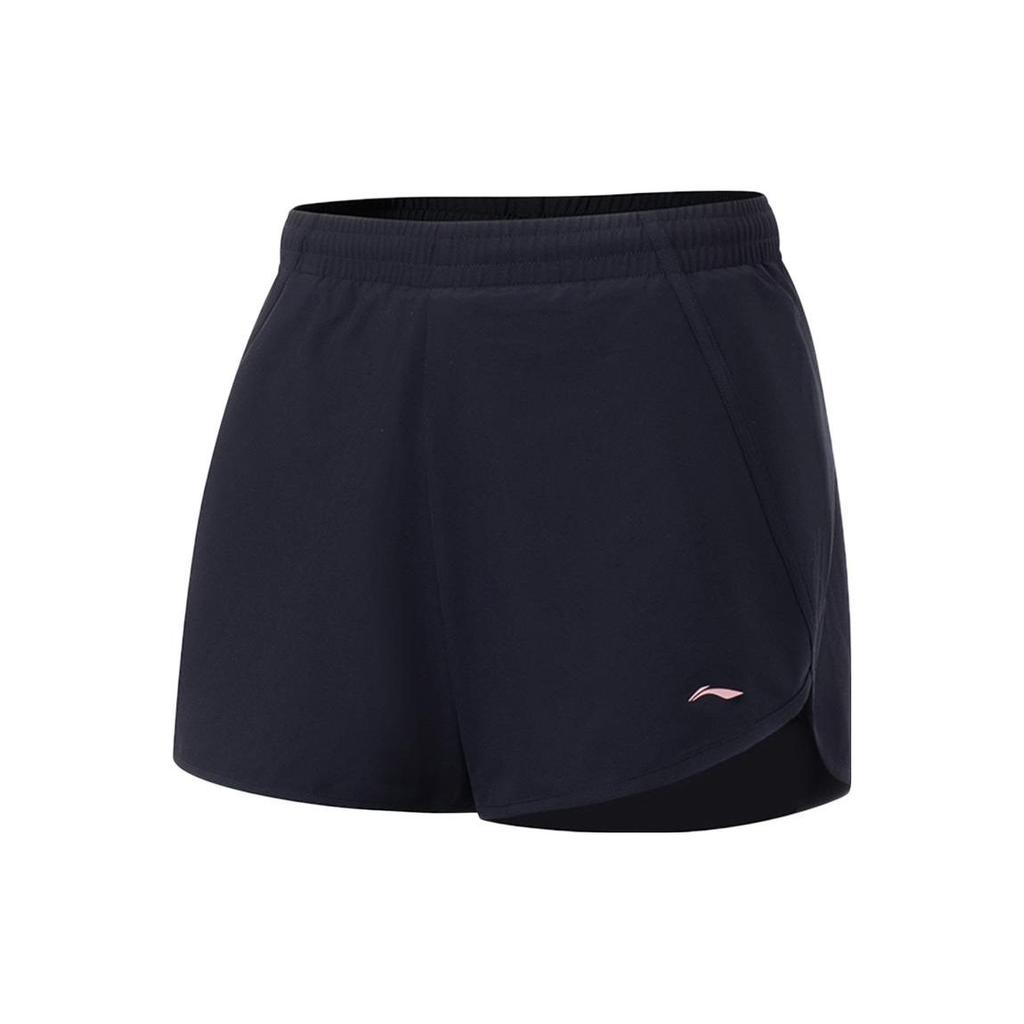 Li-Ning Solid Color Lace-Up Fitness Shorts Women shorts Black AKST642-1