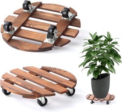 Plant Caddy with Wheels Rolling Plant Stand 220LB Heavy Duty Wooden Round Pot Trays with 360° Meta Wheels Flower Pots Dolly