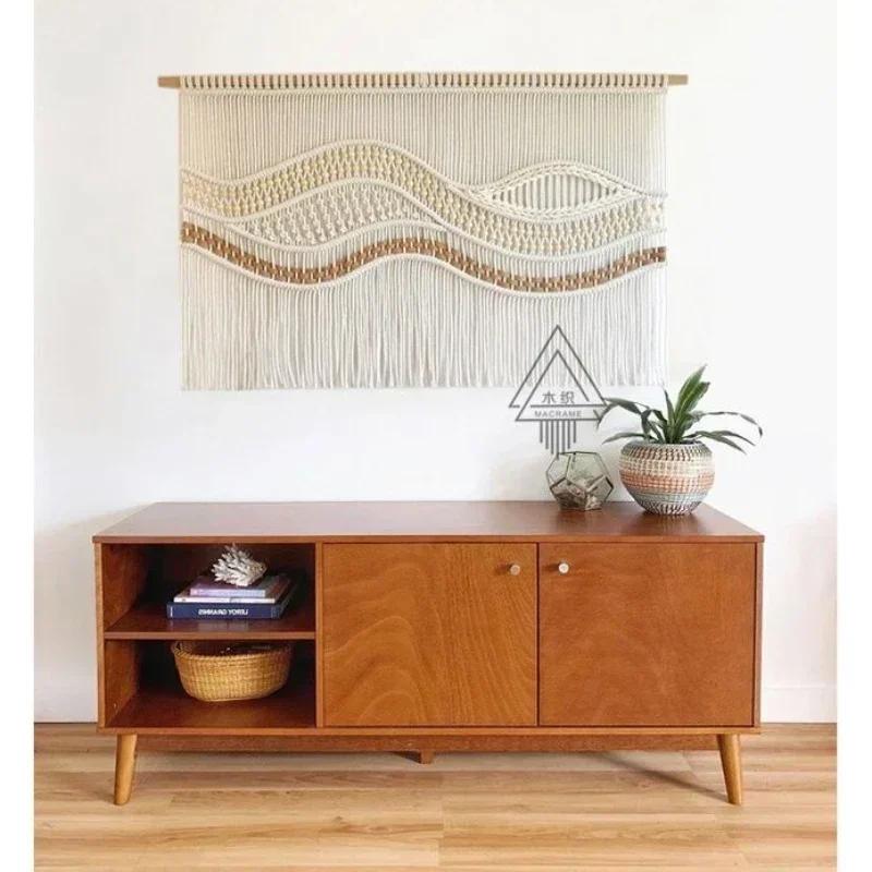 Living Room Sofa Bedside Decorative Tapestry Handwoven Wooden Bead Wave Wall Decoration Room Partition Blocking Door Curtain