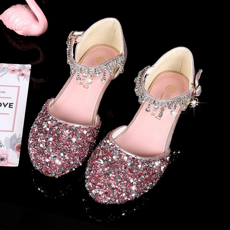 Girls' Pink Rhinestone Princess Sandals - Breathable & Fashionable Korean Style for Medium and Large Children's Summer Performance