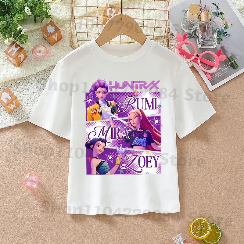 K-pop Demon Hunters White T-shirts for Girls Anime Cartoon Cute Short Sleeved Shirt Children Summer Fashion Sweet T-shirt Gifts