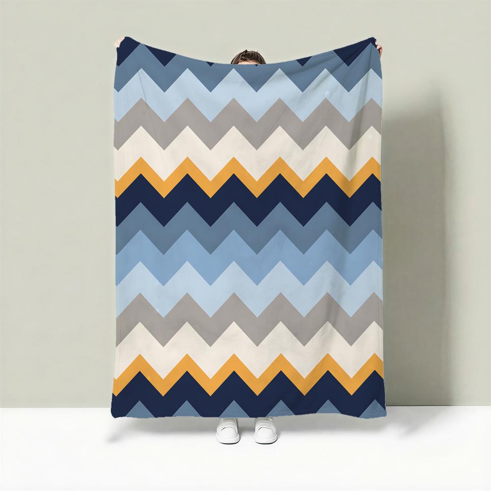 Retrozigzagstripe Throw Lightweight 240G Flannel Blanket Soft Skin-Friendly For Summer Cooling