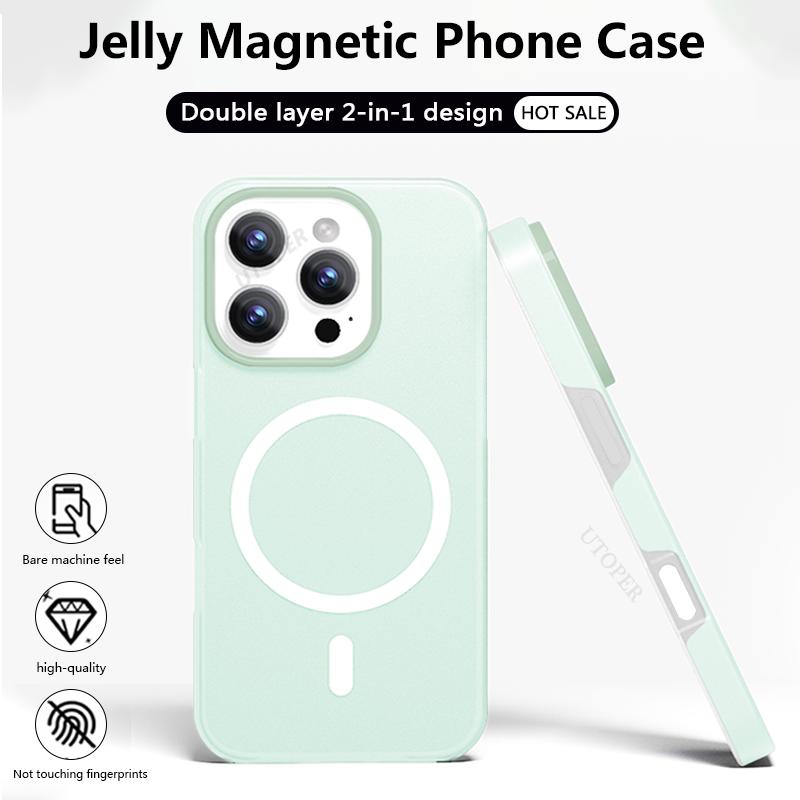 Fashion Dopamine Jelly Texture Two-in-one Case for iPhone 16 15 14 13 12 11 Pro Max Plus Fall Prevention Magsafe Magnetic Cover