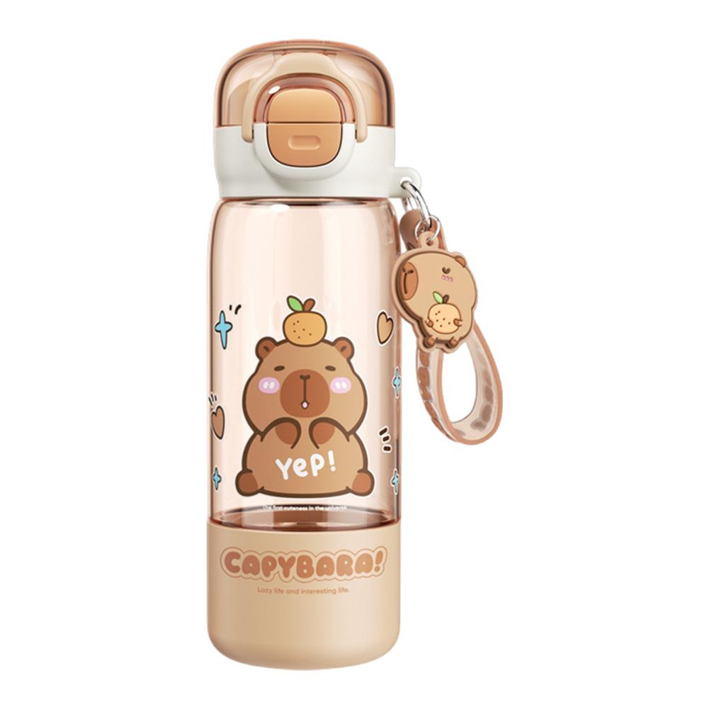 Cartoon Capybara Water Bottle with Straw Plastic Kapibara Cup Portable Drinking Bottles for Kids Teen Girls Travel School Sports