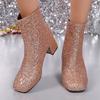 Fashion Women Botas De Mujer 2025 New Fashion Sequins Round Toe Ankle Boots Women Boots Women Autumn Winter Party Chunky Heels Shoes