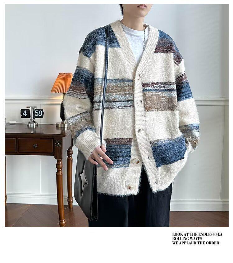 Autumn Men's Striped Gradient Cardigan Sweater