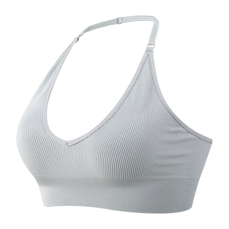 

Trade Cross-Border European and American Style Deep V Sexy Triangle Cup Sports Bra, Adjustable Halter Neck, Beautiful Back, Casual Seamless Design S Light gray