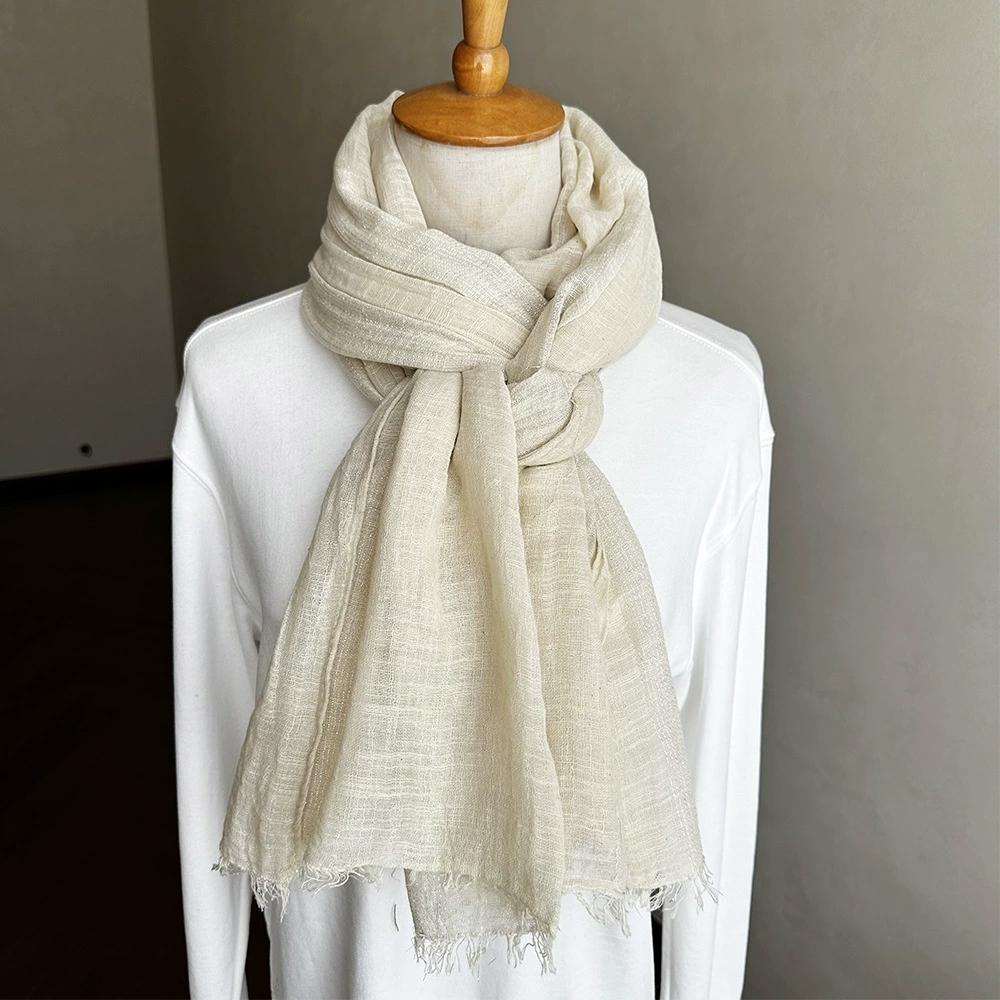 Retro Pure Cotton Scarf for Women Striped Solid Color Glittery Yarn Warm Soft Wrap and Scarves for Autumn and Winter Men's Scarf