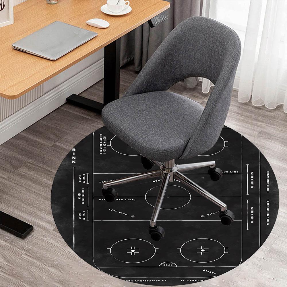 1pc Hockey Rink Pattern Office Round Rugs, Under Chair Round Rugs for Living Room, Bedroom, Bathroom Decoration Carpet 091873
