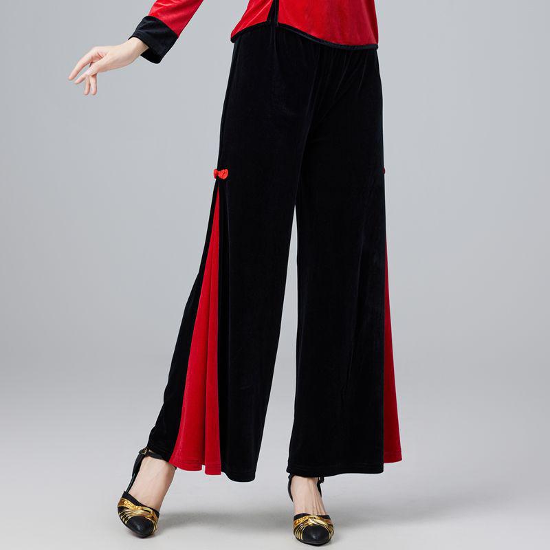 Gold Velvet Team Dance Set: Autumn/Winter Thick Long Sleeve Top & Pants