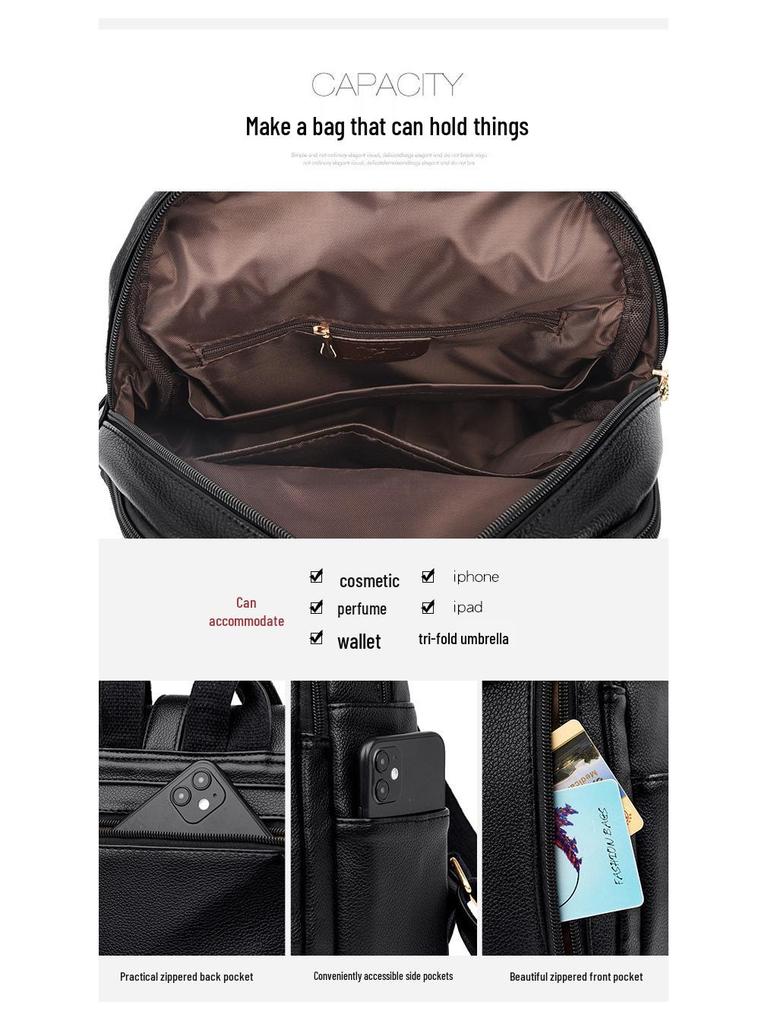 2025 Women's Versatile Korean Style Soft Leather Backpack - Large Capacity, Simple Design