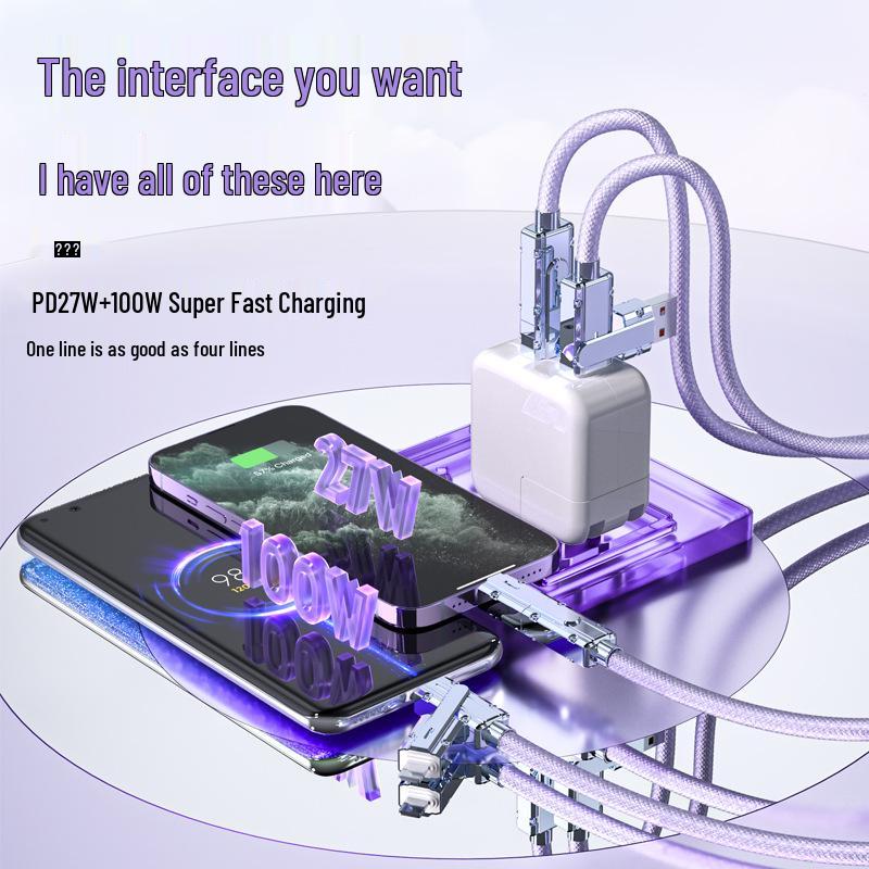 100W Super Fast Charging Braided Cable: Multifunctional 2-in-2 for Computers, Data, and Mobile Phones