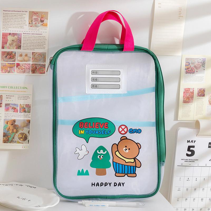 Multilayer Mesh Zipper Tote Bag With Transparent Design For School Desk Organization