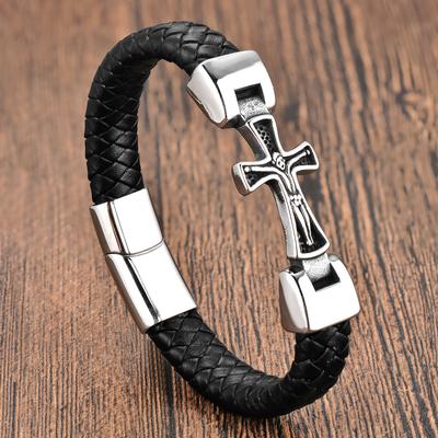 2026 Zwart Lederen Touw Koeienhuid Heren Kruis Eenvoudige Lederen Geweven Armband Lederen Armband