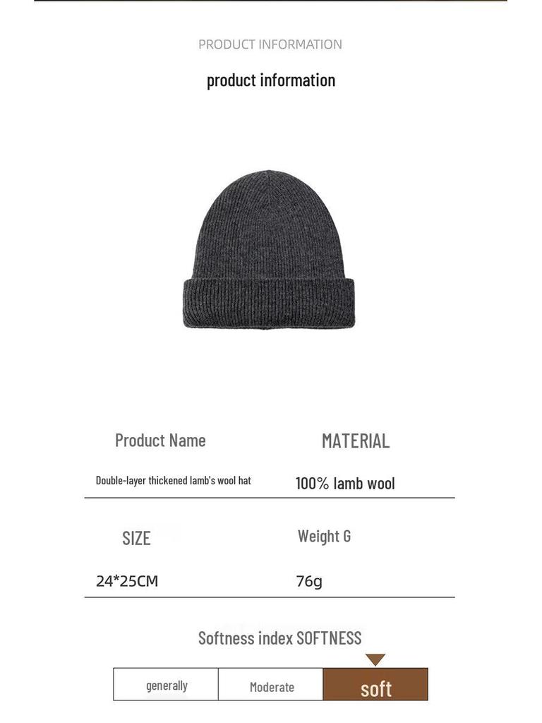 Premium Korean-Style Women's 100% Wool Knit Hat, Thickened for Warmth, Perfect for Autumn and Winter