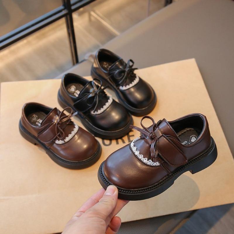 Kids Girls Soft Sole Black Casual Princess Leather Loafer Shoes