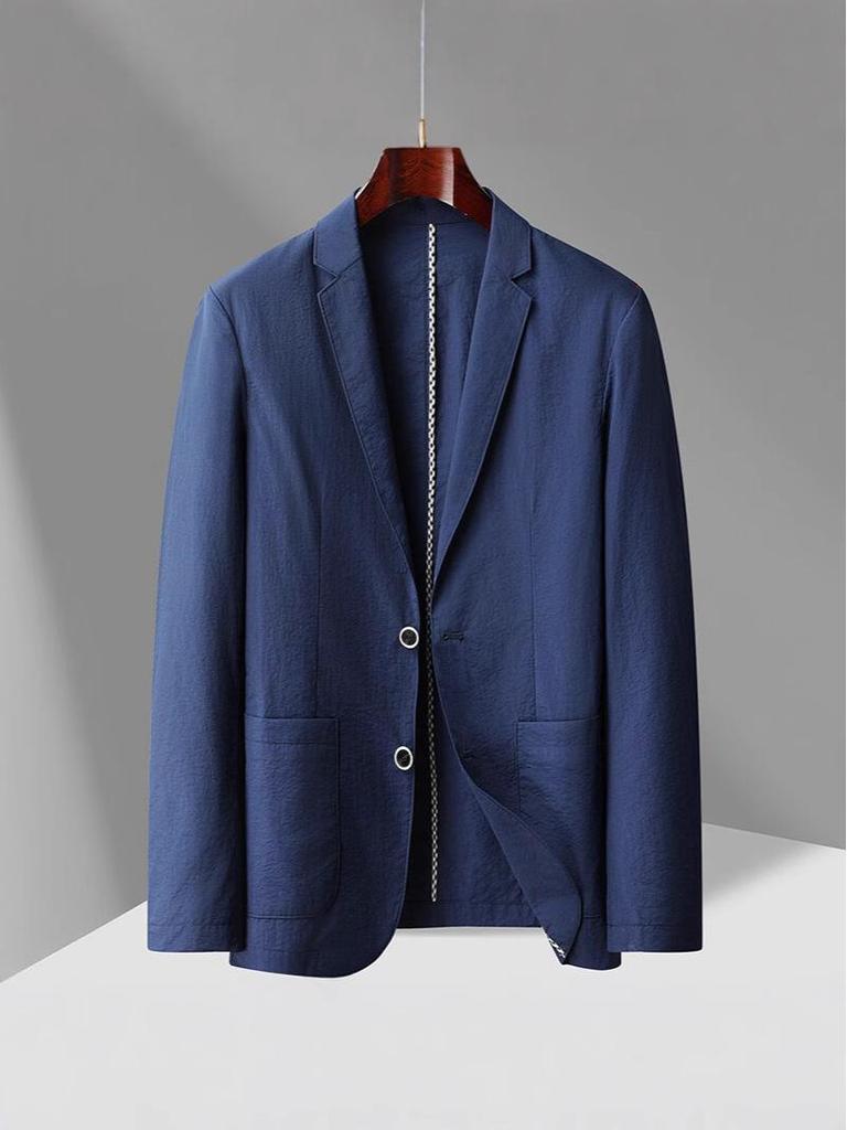 Men's Light Luxury Casual Blazer - Spring/Summer 2025, Thin Single-Breasted, Solid Color, Slightly Wrinkled Suit Jacket.