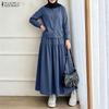 Women Long Sleeve Blouse and Long Skirts Casual Two Piece Suit Sets